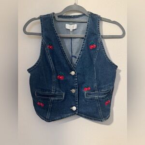 Love Tree Denim Vest with Cherry Accents